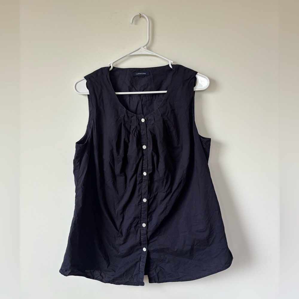 Lands' End Blue Button Down Blouse Relaxed Fit